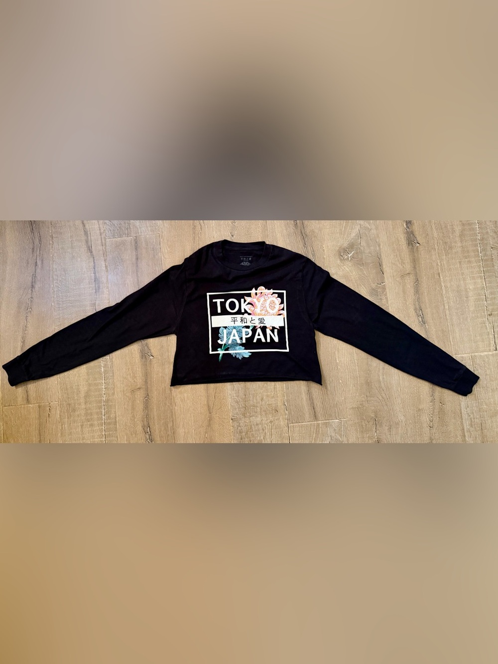Small Black Floral TOKYO JAPAN Graphic Crop Top
